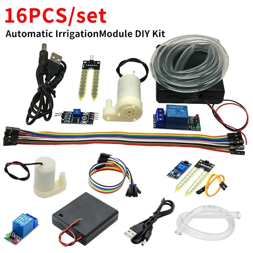 16PCS Automatic Irrigation Module Kit – DIY Soil Moisture Sensor with Relay and 50cm Hose for Arduino Watering System