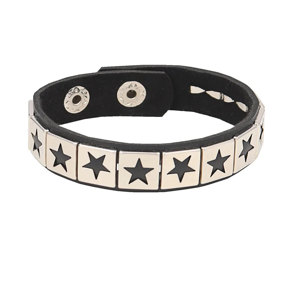 New Punk Fashion Black Leather Cuff Bracelet for Men & Women - Rivets Stud Charm Wristband Bangle, Gothic Jewelry 2024