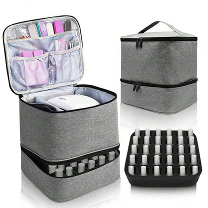 Nail Polish & Essential Oil Storage Bag – Portable Double-Layer Cosmetic Organizer with 30 Compartments