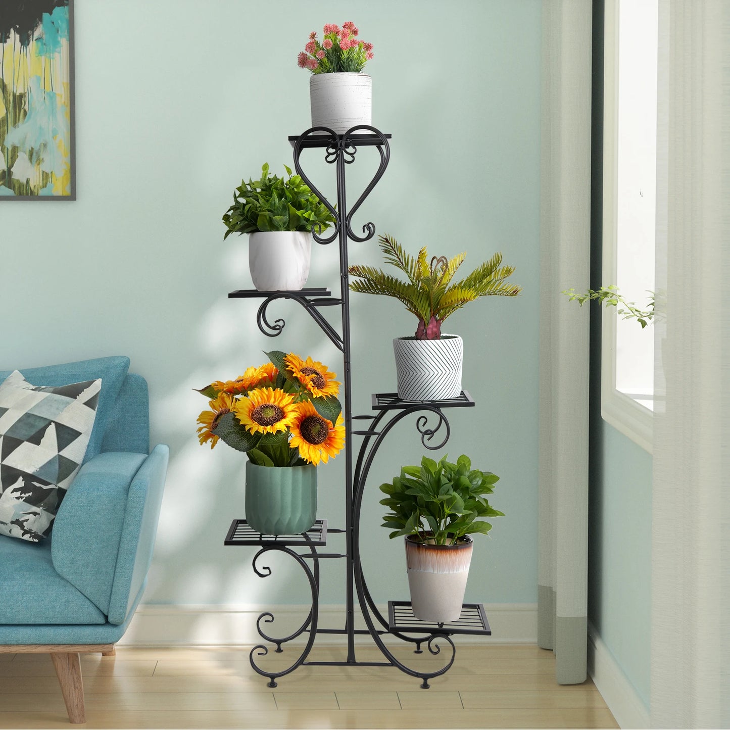 5-Tier Tall Metal Plant Stand Rack – Garden Flower Pot Display Shelf for Indoor & Outdoor Use