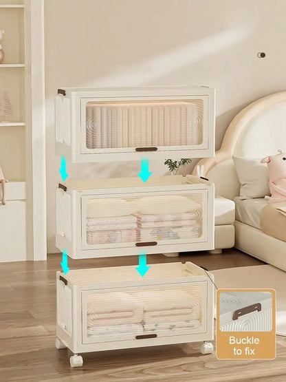 Plastic Wardrobe Closet — 27.6" Wide Stackable Multi-Layer Storage Bins with Lids & Wheels, Collapsible Drawer Organizer