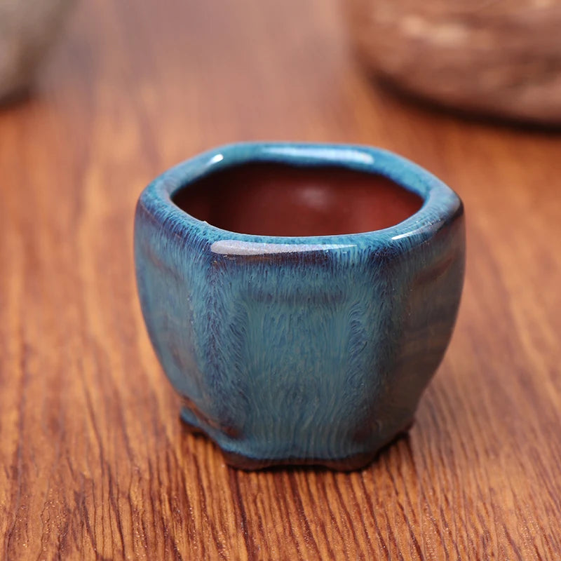 Mini Chinese Style Ceramic Bonsai Pot – Breathable Succulent Planter with Drainage Holes for Home