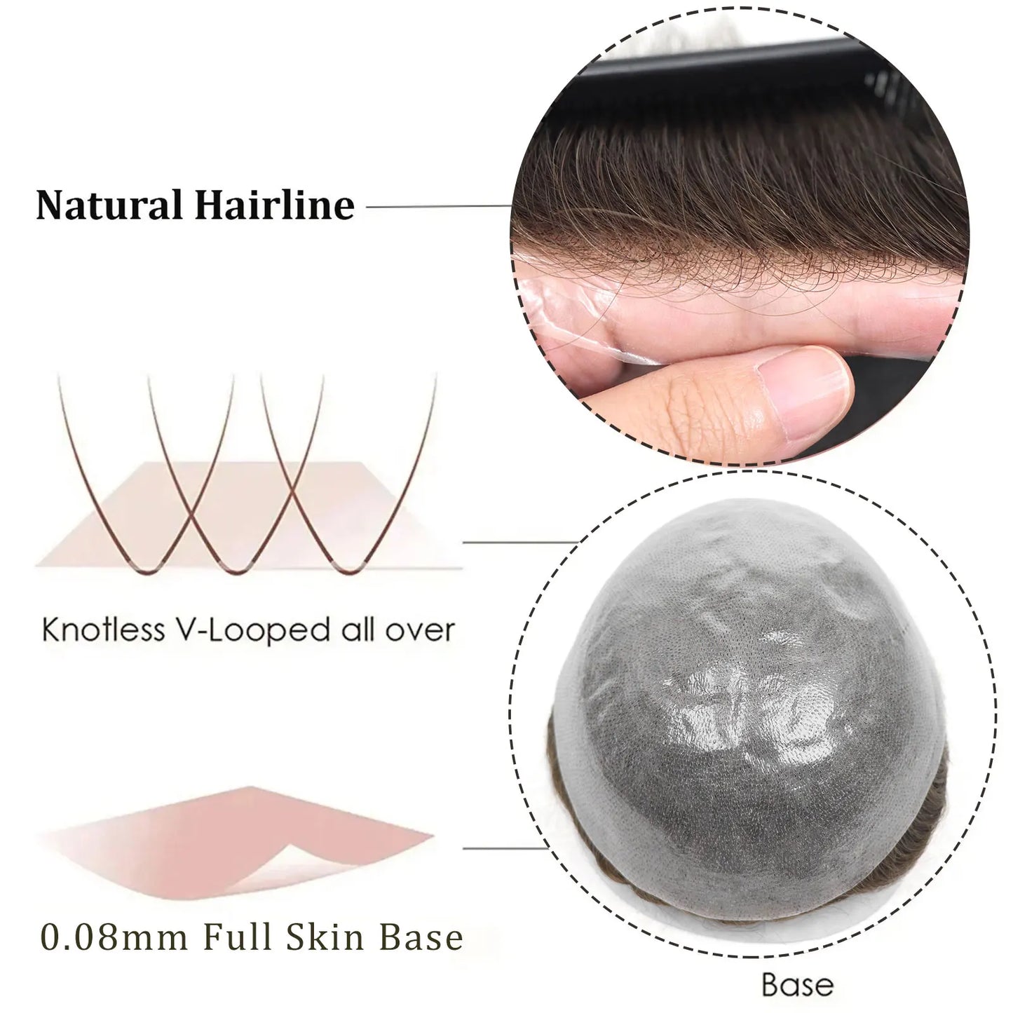 0.08mm Full Skin PU Toupee for Men – V Loop Human Hair Wig in Brown (#22) & Black (#1B) – Hair Replacement Unit