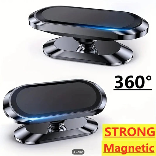 Magnetic Car Phone Holder - 360° Rotatable Mini Strip Shape Stand with Strong Metal Magnet for iPhone 14 & Huawei GPS Mount