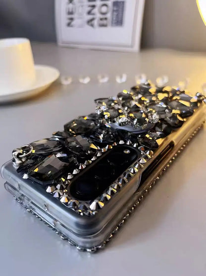 Luxury Crystal Diamond Phone Case for Samsung Galaxy Z Fold 6/5/4/3 – Pearl Wrist Strap & Stand Holder Cover