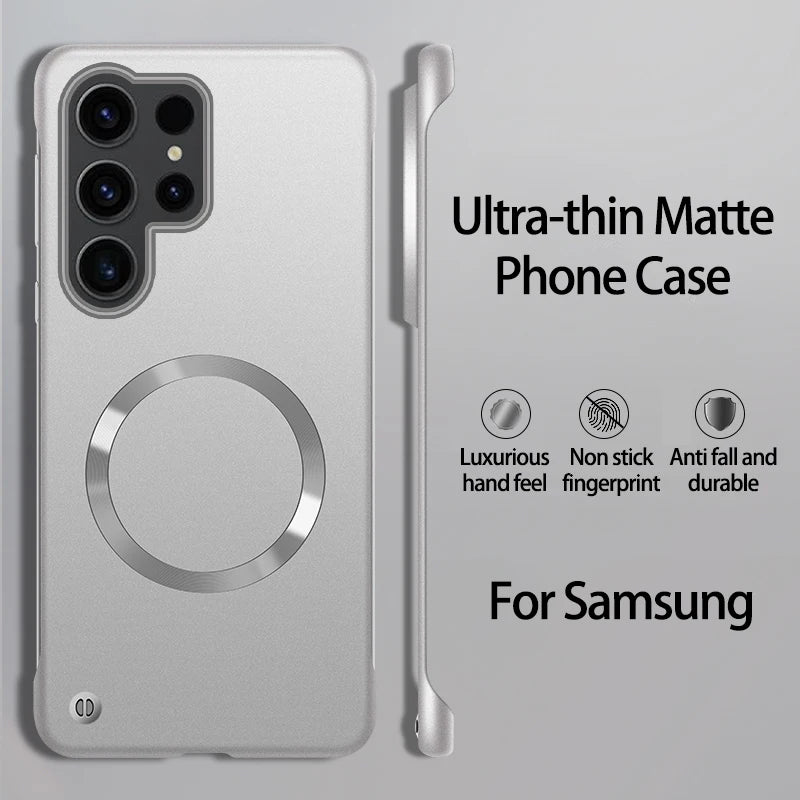 Ultra Thin Magnetic Metal Case for Samsung S25/S24 Ultra, S23/S22 FE – Frameless Matte PC Cover with MagSafe Compatibility