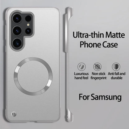 Ultra Thin Magnetic Metal Case for Samsung S25/S24 Ultra, S23/S22 FE – Frameless Matte PC Cover with MagSafe Compatibility
