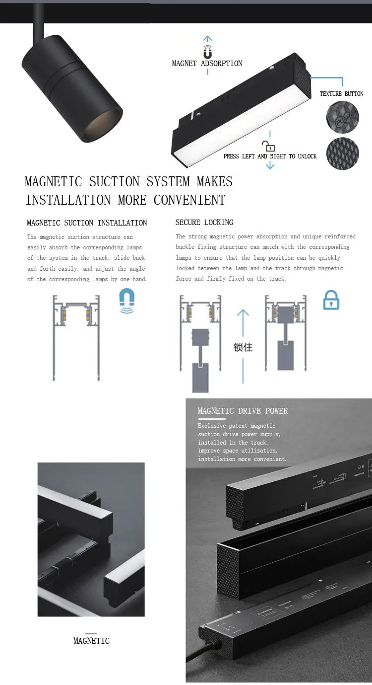LED Magnetic Track Light Grille, Modern Embedded Flexible Linear Flood Lamp, DC48V Ceiling Spotlight for Indoor Living