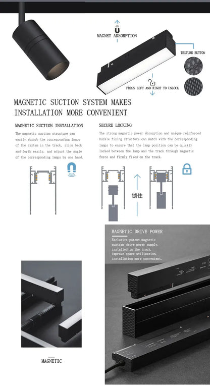 LED Magnetic Track Light Grille, Modern Embedded Flexible Linear Flood Lamp, DC48V Ceiling Spotlight for Indoor Living
