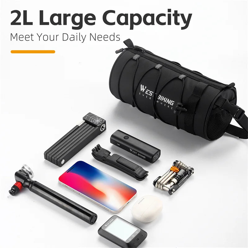 WEST BIKING Large Capacity Bike Front Bag: Waterproof Multifunction Cycling Handlebar Storage for Road and MTB Bicycles