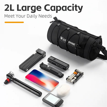 WEST BIKING Bike Front Bag – Large Capacity Waterproof Handlebar Storage, Multifunctional Road & MTB Bicycle Frame Tube Bag