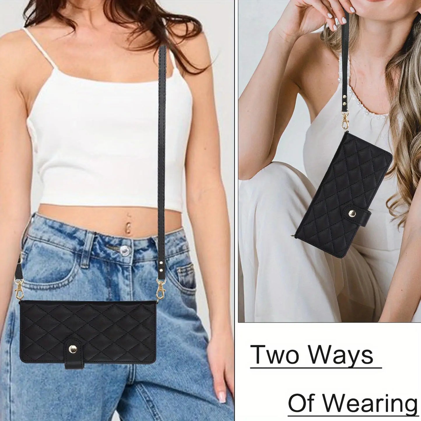 PU Leather Flip Wallet Case for Samsung Galaxy Z Fold 6/5/4/3 5G – Card Holder, Wrist Strap, Crossbody Stand Cover