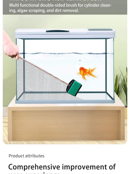Fish Tank Long Handle Brush – Double-Sided Cleaning Brush for Aquariums, Aquarium Cleaning Tools