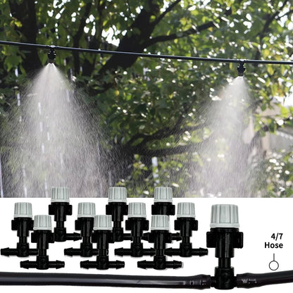 10-20M Automatic Garden Irrigation System – Portable Misting Fog Nozzles with 4/7mm Tee Connector for Patio & Hose Spray