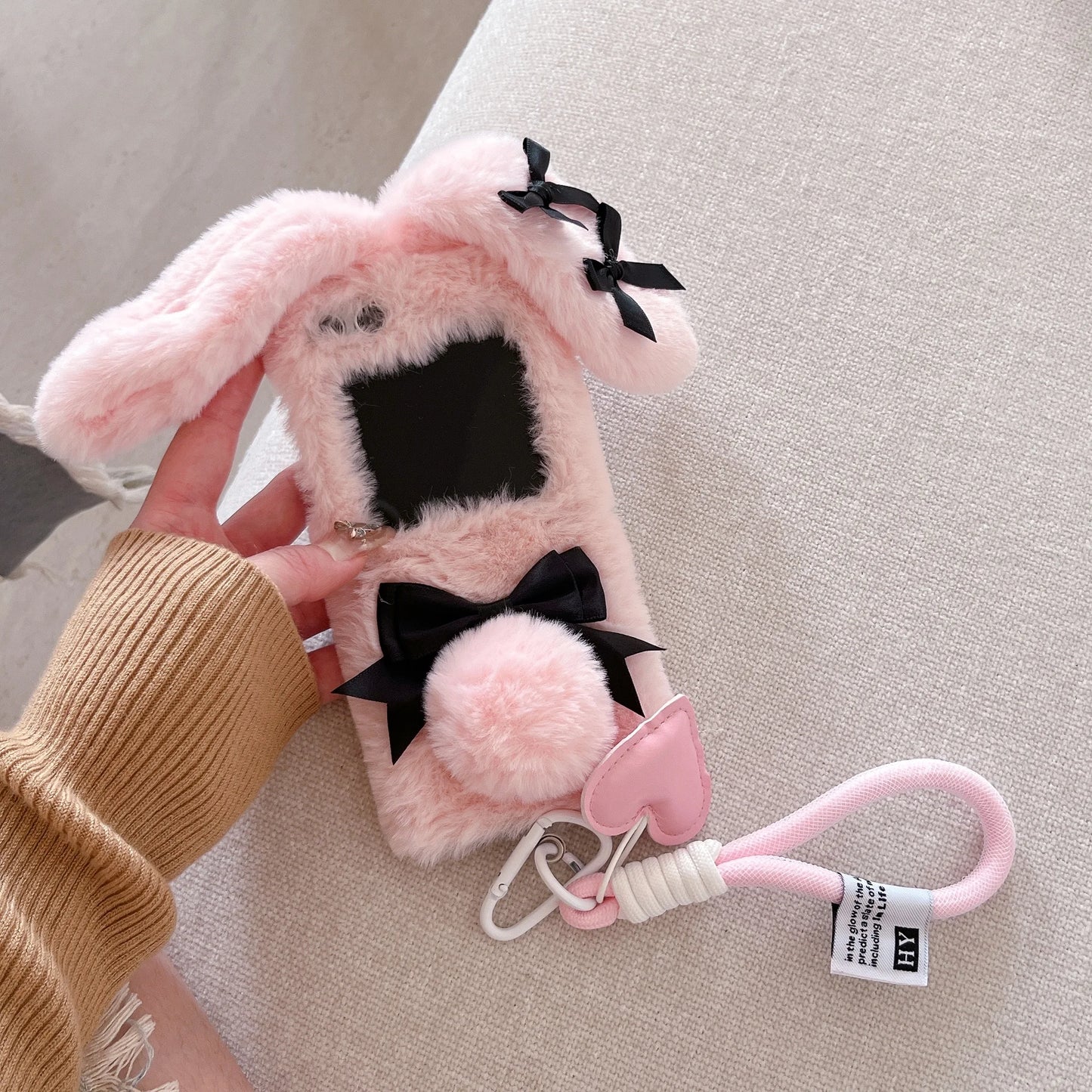 Cute Maid Bunny Folding Plush Phone Case with Lanyard – Kawaii Phone Accessories for Galaxy Z Flip 3 4 5 6