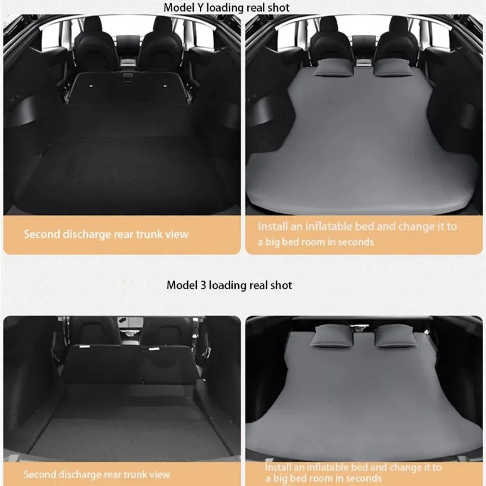 Tesla Model 3 & Model Y Inflatable Car Bed – Suede Fabric Travel Air Mattress for Camping (2017-2024)