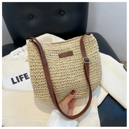 Straw Knitted Handbag – Women’s Woven Shoulder & Crossbody Beach Bag