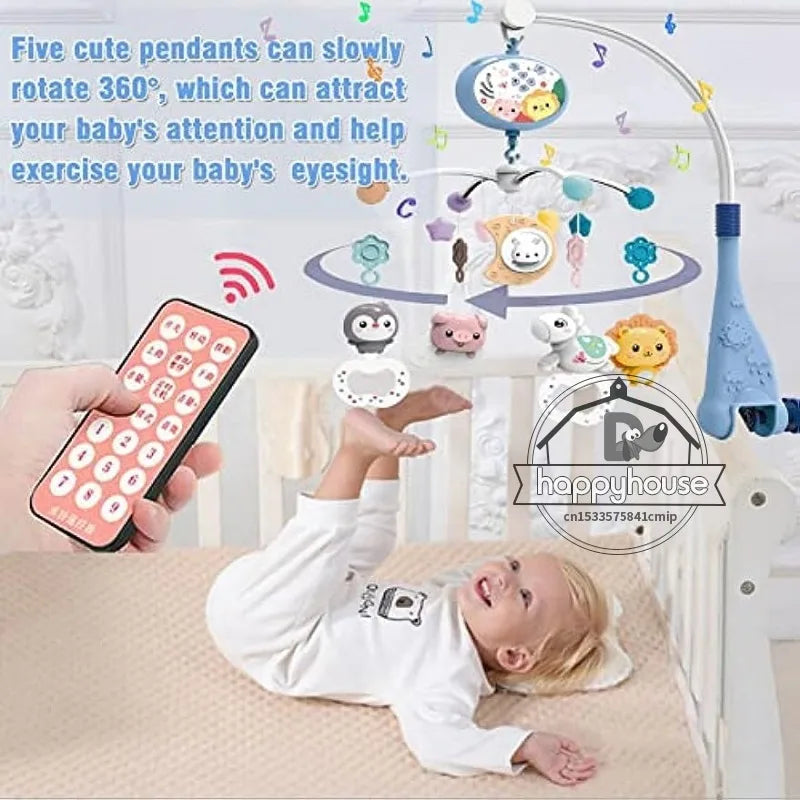 Baby Crib Mobile with Music, Lights, and Projection - Remote Control Toys for Newborns 0-6 Months