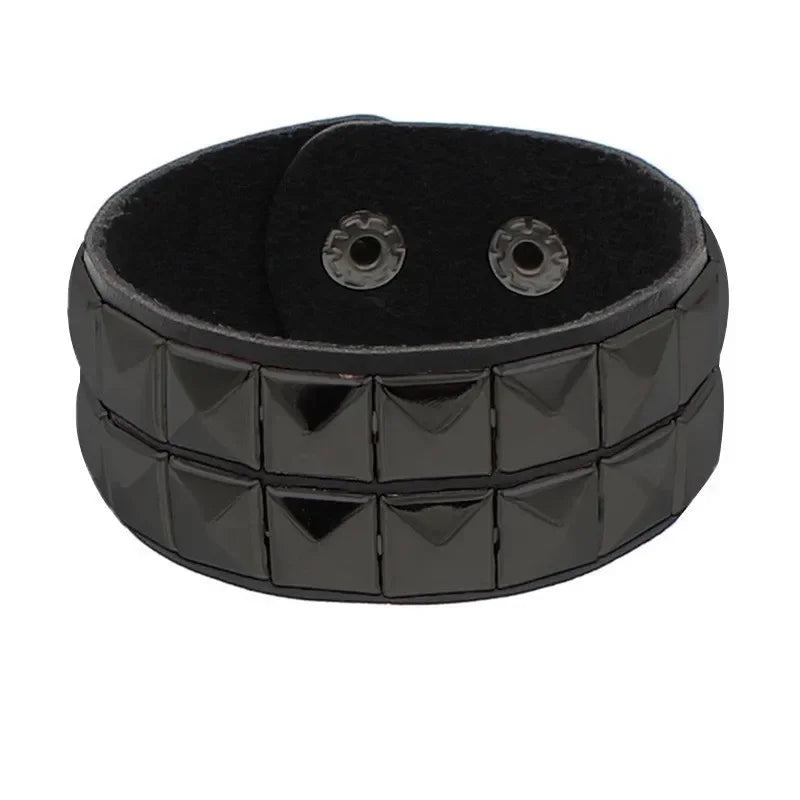 New Punk Fashion Black Leather Cuff Bracelet for Men & Women - Rivets Stud Charm Wristband Bangle, Gothic Jewelry 2024