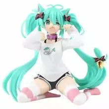 Hatsune Miku 12cm Neko Ears Figure – Cute Anime Desktop Figurine T-Shirt Ver. Kawaii Model Toy Decor