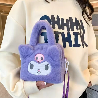 Sanrio Kawaii Plush Bag – Kuromi, Cinnamoroll & My Melody Cosmetic & Travel Handbag for Girls