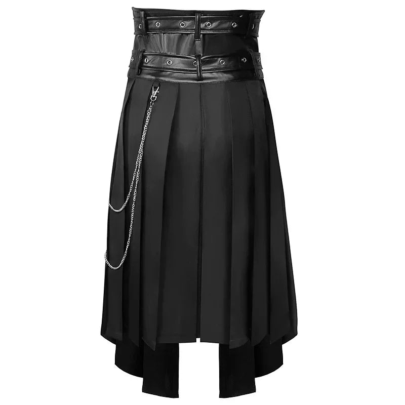 Unisex Leather Skirt – Gothic Punk Rock Casual Wear for Men, Large Size, Medieval & Scottish Style