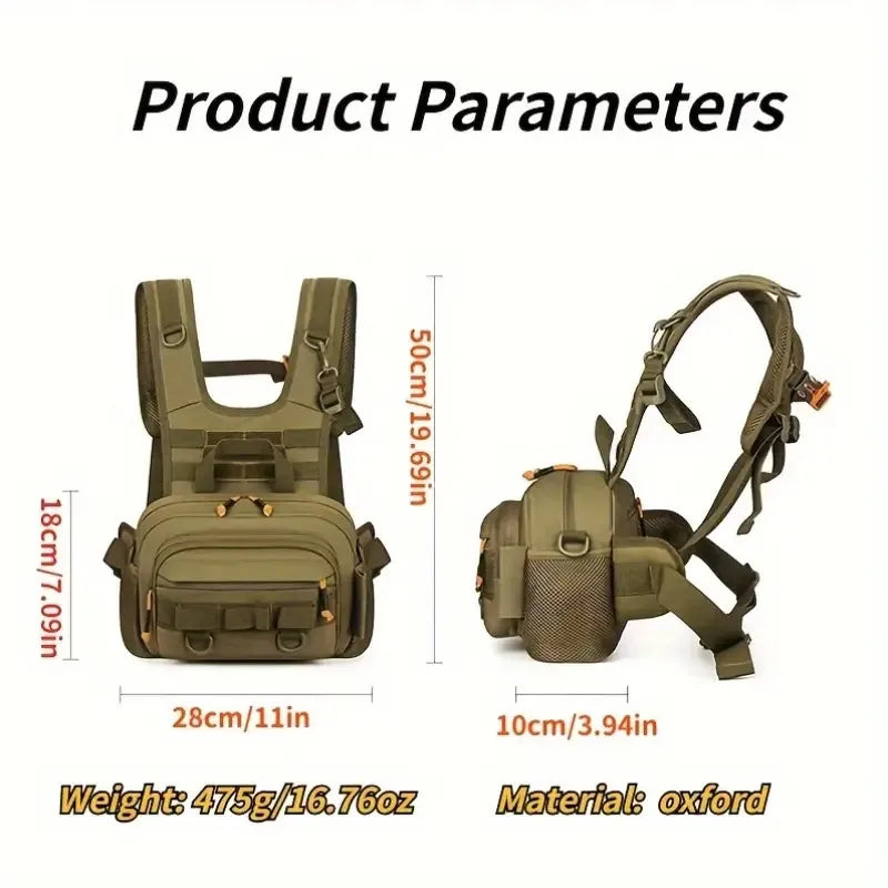 Fishing Lure Front Chest Vest Backpack – Tactical Travel, Camping, Hiking & Outdoor Cycling Mountaineering Gear Bag for Men