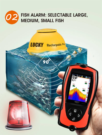 Lucky Sonar Fish Finder FF1108-1CWLA – Rechargeable Wireless Sensor, 45M Depth Echo Sounder for Portable Fishing