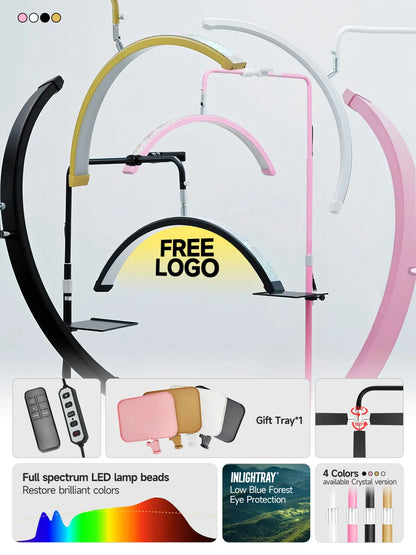 23" OEM 45W LED Eyelash Extension Lamp – Adjustable Brightness Half-Moon Bed Lamp with Ring Light & Free Logo