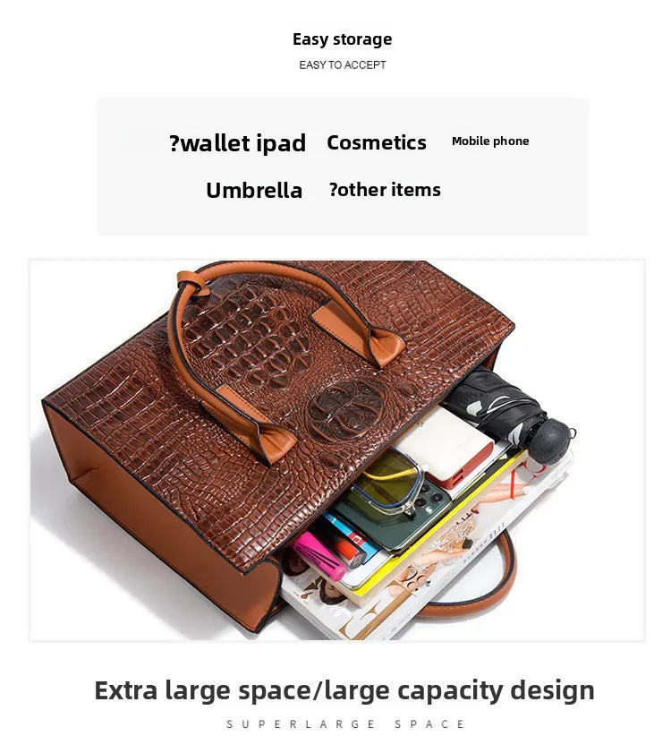 New Crocodile Pattern Handbag Set for Women — 3Pcs Tote, Shoulder Bag & Clutch, Large Capacity Fashion Set