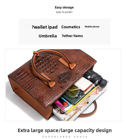 New Crocodile Pattern Handbag Set for Women — 3Pcs Tote, Shoulder Bag & Clutch, Large Capacity Fashion Set