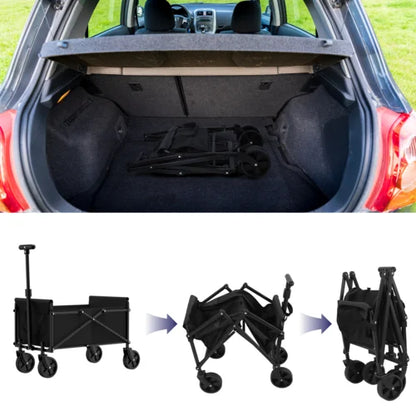 Black Folding Handcart — Small Portable Outdoor Garden Utility Wagon for Shopping, Picnic & Beach