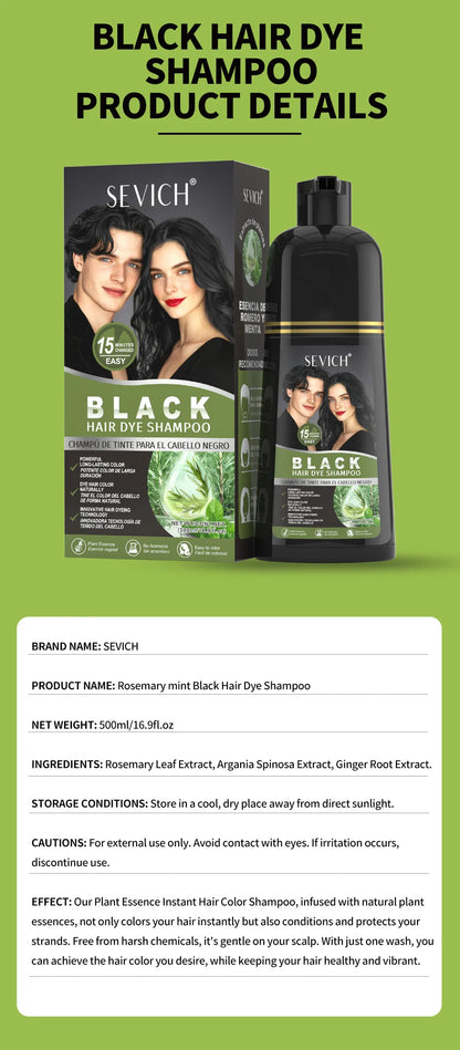 Rosemary Black Hair Dye Shampoo 500ml – DIY Herbal Gray-to-Black Coloring for Women & Men
