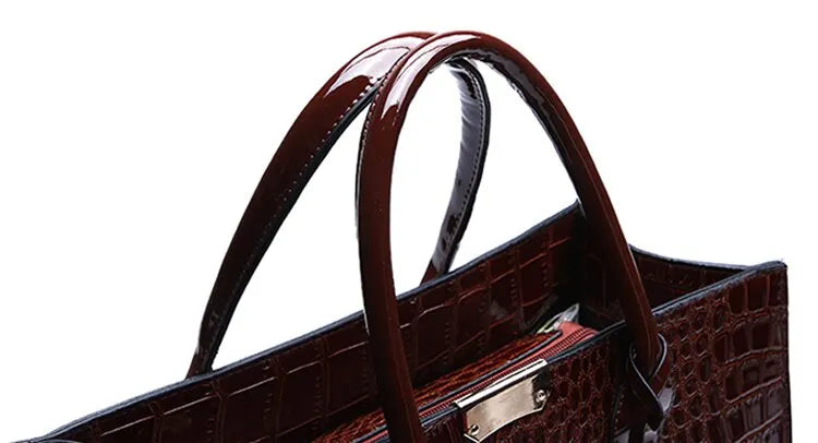 Luxury Vintage Crocodile Pattern Handbag – Women’s Large Leather Tote & Shoulder Bag