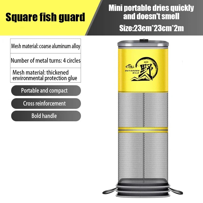 Collapsible Large Capacity Fishing Net – 150/200/250/300cm Portable Nylon Bait Storage Cage for Outdoor Fishing