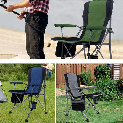 Outdoor Folding Fishing Chair – Large Camping Chair with Backrest, Armrests & Cup Holder