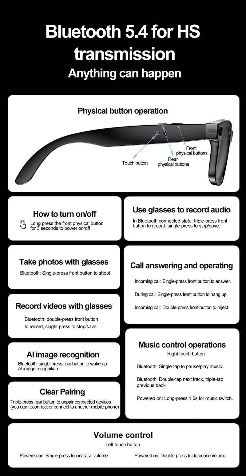 Xiaomi Smart Bluetooth Glasses — IP65 Waterproof, Video Recording, AI Photo Recognition, Translation, Call & Large Battery