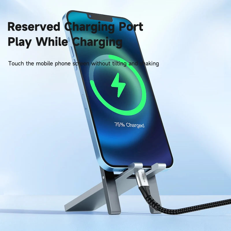 Hagibis Foldable Metal Phone Stand: Adjustable Desktop Holder - Portable Cradle Dock for iPhone 13, 12 Pro Max, SE, Xiaomi