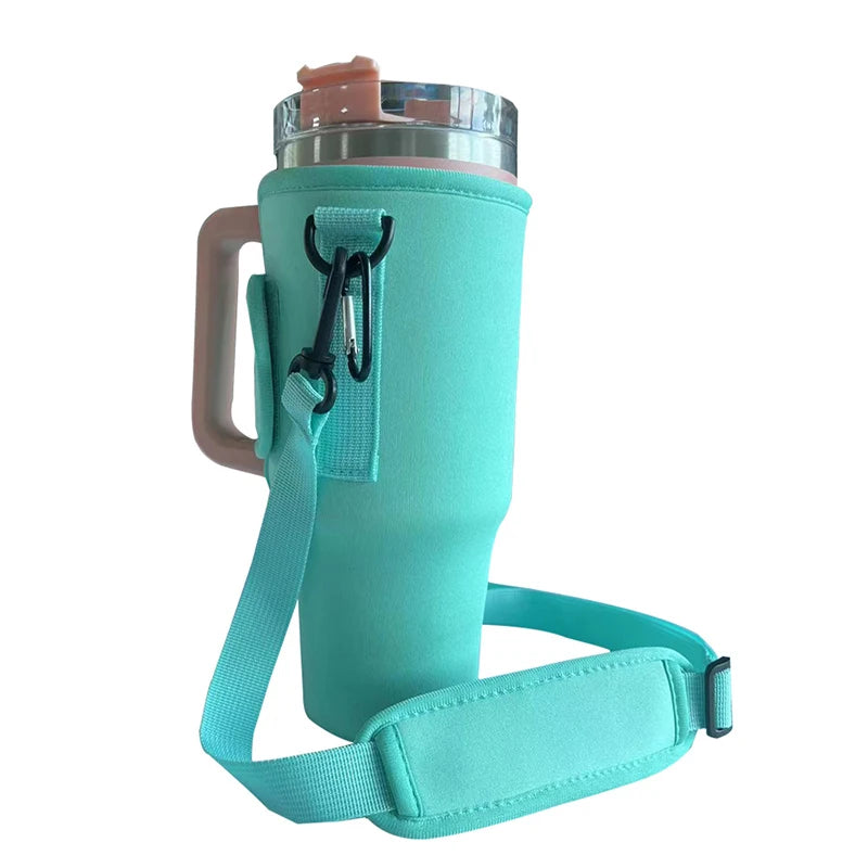 Water Bottle Carrier Bag — Adjustable Shoulder Strap Holder for 40oz Tumbler with Handle