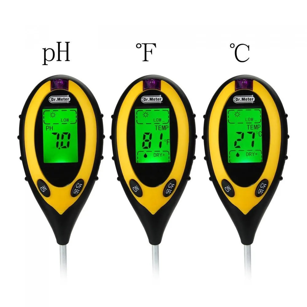Soil PH Meter Tester - 4 in 1 Soil Tester for PH, Moisture, Temperature, and Sunlight Intensity Measurement - Analysis for Soil Acidity