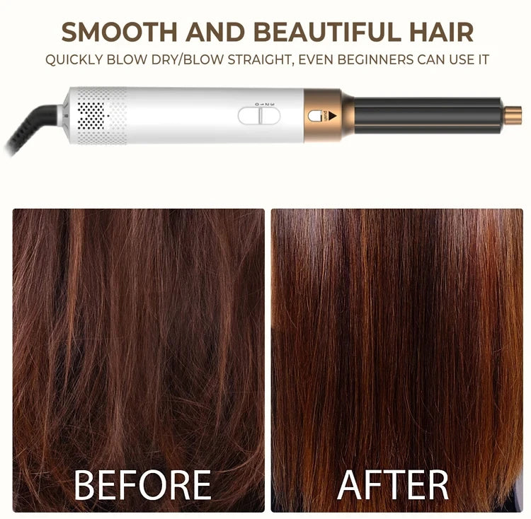 Professional 5-in-1 Air Hair Styler – Low Noise Hair Curling, Straightening & Drying with 1000W Hot Air Brushes