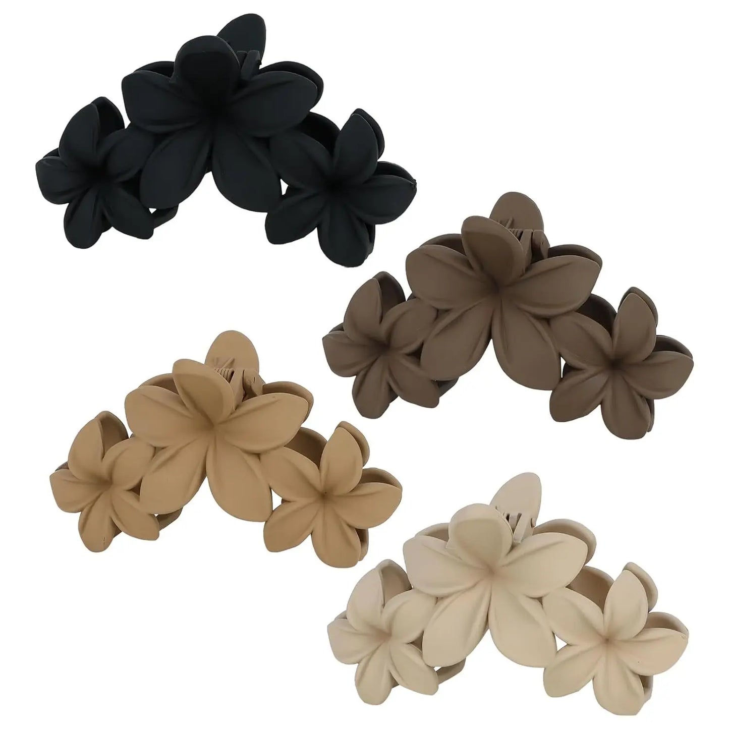 Set of 4 Non-Slip Flower Hair Claw Clips: Matte Finish, Cute Hawaiian Plumeria Design - Perfect Hair Accessories for Women