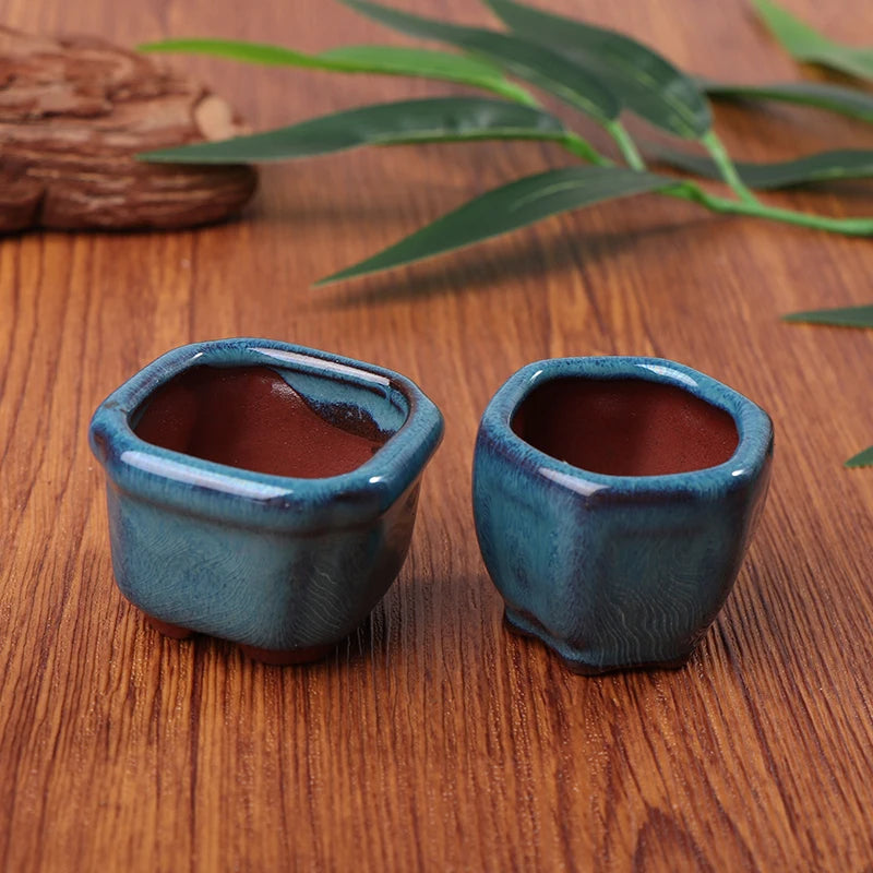 Mini Chinese Style Ceramic Bonsai Pot – Breathable Succulent Planter with Drainage Holes for Home