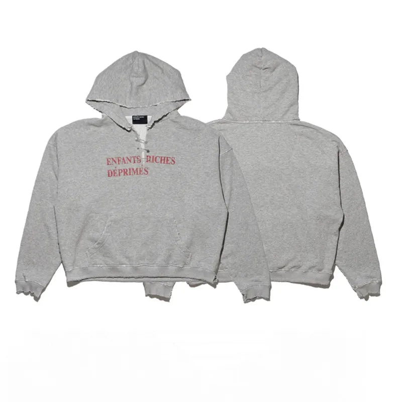 2025SS Ripped E.R.D. Hoodie – Men & Women Slogan Print Short Wide Sweatshirt