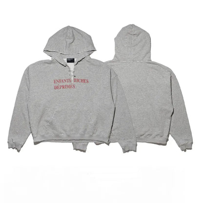 2025SS Ripped E.R.D. Hoodie – Men & Women Slogan Print Short Wide Sweatshirt