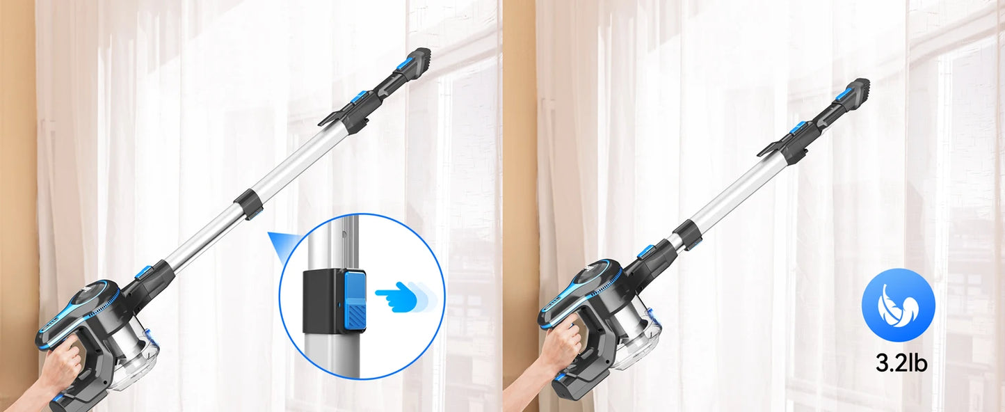 INSE Cordless Vacuum Cleaner - 6 in 1, 20Kpa Suction, Lightweight Stick Vacuum with 2200mAh Rechargeable Battery for Home Cleaning