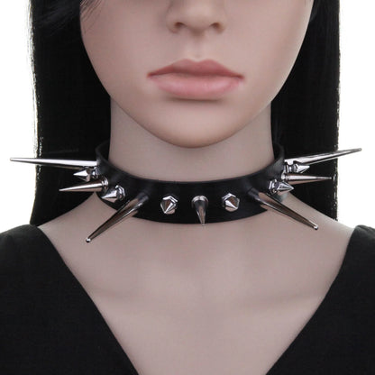 Goth Long Spike Choker – Punk Faux Leather Collar for Women & Men, Big Rivets Studded Gothic Style Necklace Accessories