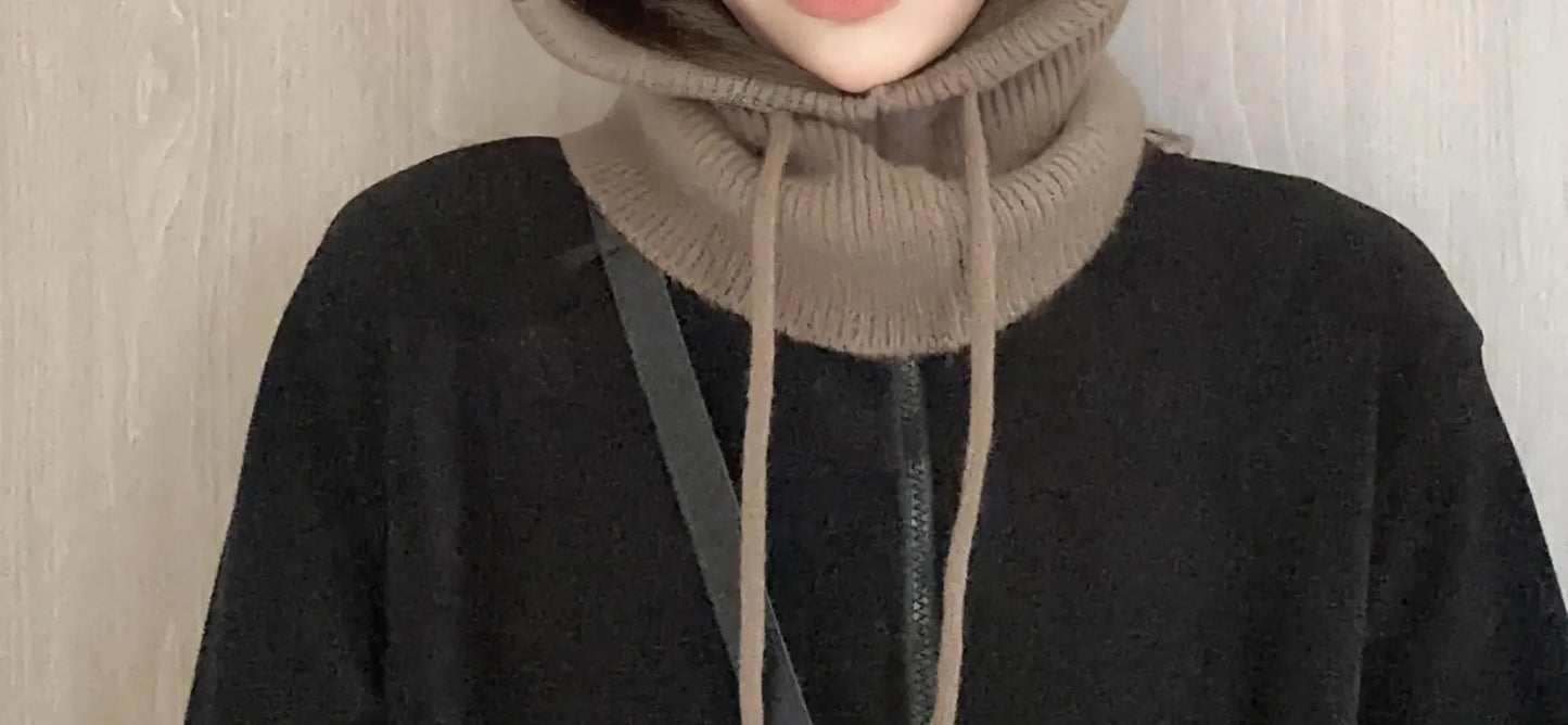 Knitted Hooded Balaclava Caps – Winter Korean Style Outdoor Warmer, One-Piece Neck Collar Beanie Hat for Women