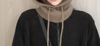 Knitted Hooded Balaclava Caps – Winter Korean Style Outdoor Warmer, One-Piece Neck Collar Beanie Hat for Women