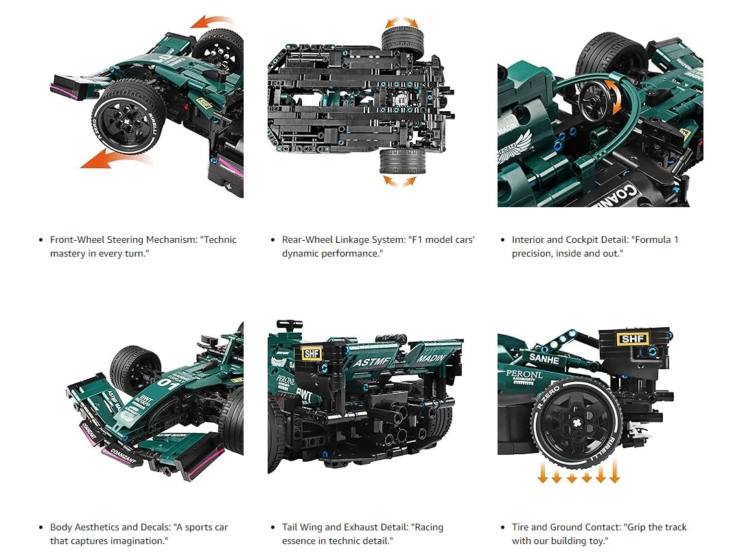 F1 W14 E Technic 1432+ Pcs 1:8 Sports Car Building Blocks – Compatible with 42141, DIY Model, Birthday Gift